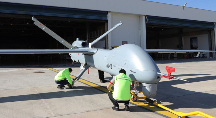 The Anka drone is checked by employees in Ankara, Turkey, March 5, 2021. (AFP Photo)