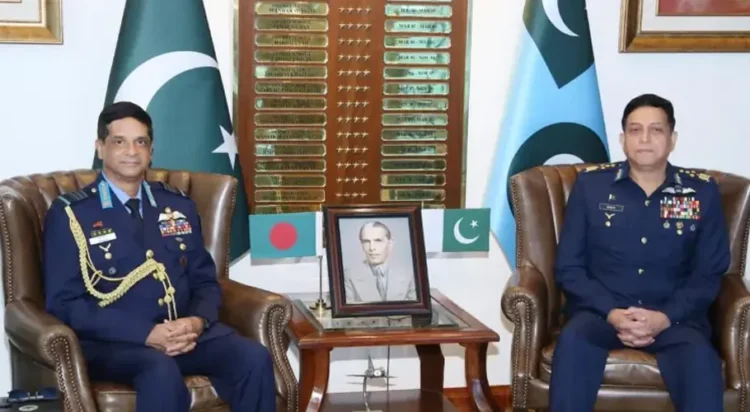 Bangladesh Air Force Air Chief Marshal Marshal Hasan Mahmood Khan (left) calls on Pakistan Air Force Air Chief Marshal Zaheer Ahmed Baber Sidhu in Islamabad on January 6. — Photo courtesy ISPR
