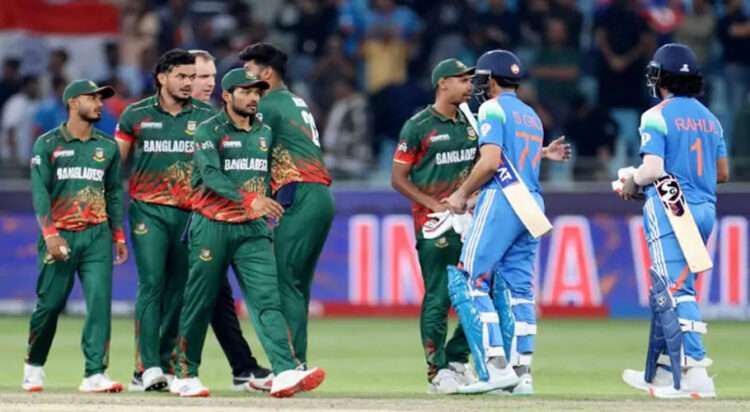 CC Men’s Champions Trophy - Group A - Bangladesh v India - Dubai International Stadium, Dubai, United Arab Emirates - February 20, 2025 India’s Shubman Gill and KL Rahul shakes hands with Bangladesh players after winning the match. — Reuters/File
