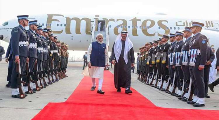 UAE President Sheikh Mohamed bin Zayed Al Nahyan walks with India's Prime Minister Narendra Modi upon his arrival at the airport in New Delhi, India, January 19, 2026. — Reuters