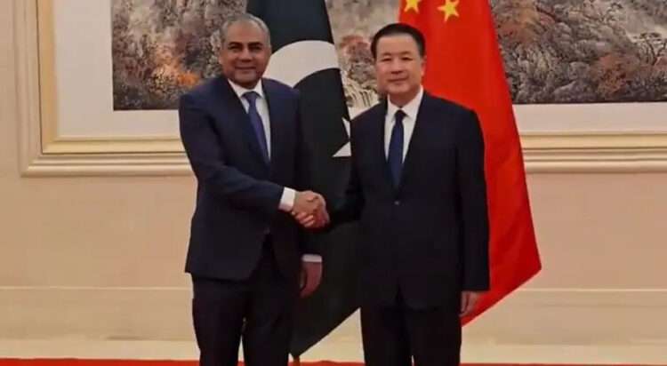 Interior Minister Mohsin Naqvi meets China’s Ministry of Public Security Wang Xiaohong on January 7 in Beijing. ( X/@MOIofficialGoP)
