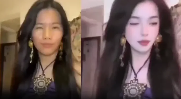 Beauty filter glitch exposes influencer’s real face during livestream (Screengrab)