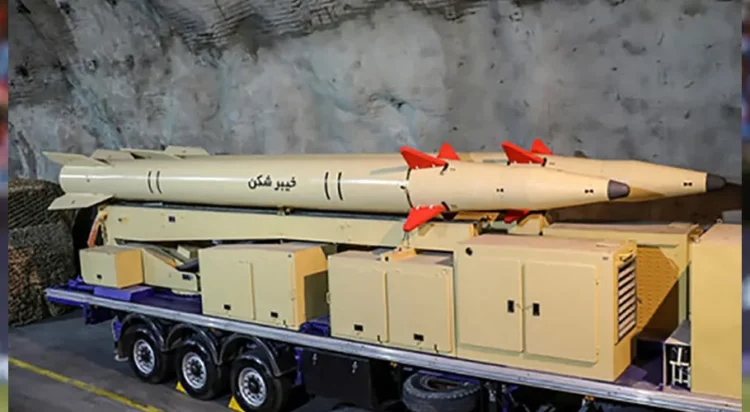 New Iranian "Kheibarshekan" missiles are seen in this picture obtained on Feb. 9, 2022. (IRGC/WANA/Handout via REUTERS)