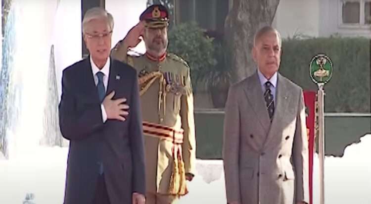 Kazakh President Kassym-Jomart Tokayev receives a guard of honour during an official welcome ceremony in Islamabad on February 4, 2026 (Screengrab)