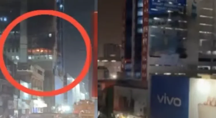 According to initial reports, the fire started suddenly and quickly spread through several shops. Fire brigade teams rushed to the scene and are currently working to control and extinguish the blaze. (Screengrab)