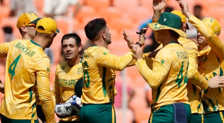Keshav Maharaj brought South Africa back with Rahma nullah Gurbaz's wicket, Afghanistan vs South Africa, T20 World Cup, Ahmedabad, February 11, 2026 (ICC/Getty Images)