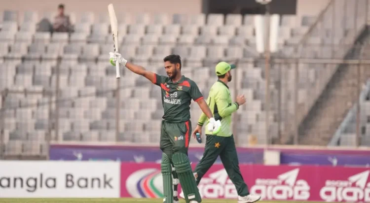 Tanzid Hasan celebrates his maiden ODI hundred•Mar 15, 2026•BCB