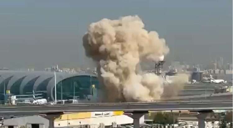 The image shows drone attack on Dubai airport (Screengrab)