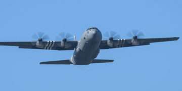 A US Air Force Lockheed C-130 Hercules military transport aircraft. Photograph: Leon Neal/Getty Images