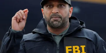 FBI Director Kash Patel announces the apprehension of Ryan Wedding, a former Canadian Olympic snowboarder who was on the FBI's Ten Most Wanted Fugitive list, during a press conference in Ontario, California, U.S., January 23, 2026. REUTERS/Mike Blake//File Photo