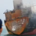 A foreign tanker carrying Iraqi fuel oil damaged after catching fire in Iraq's territorial waters, following unidentified attacks that targeted two foreign tankers, according to Iraqi port officials, near Basra, Iraq, March 12, 2026. REUTERS/Mohammed Aty