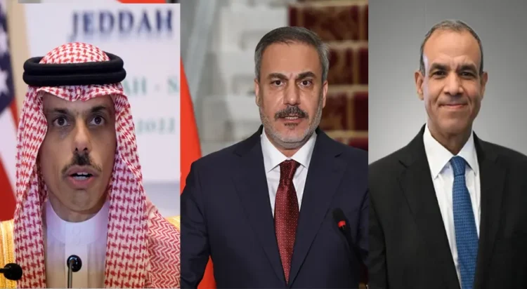 Saudi Foreign Minister Prince Faisal bin Farhan Al Saud, Turkish Foreign Minister Hakan Fidan, and Egyptian Foreign Minister Dr. Badr Abdelatty