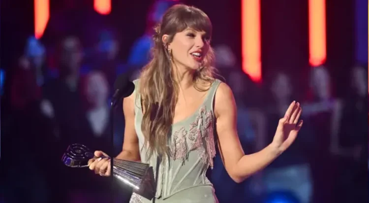 Taylor Swift accepts the Pop Album of the Year award onstage at the iHeartRadio Music Awards on March 26, 2026 in Los Angeles, California. Michael Buckner/PMC