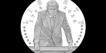 A Semiquincentennial commemorative gold coin design featuring U.S. President Donald Trump. via U.S. Mint