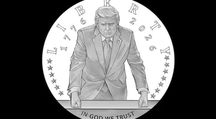 A Semiquincentennial commemorative gold coin design featuring U.S. President Donald Trump. via U.S. Mint