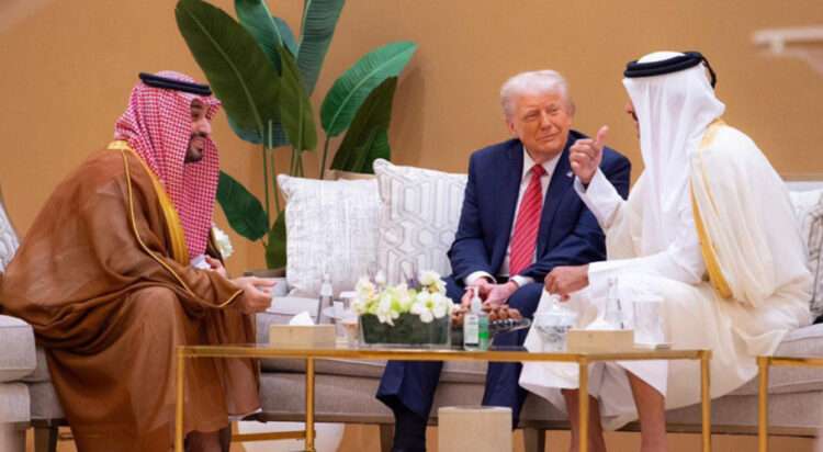 This undated image shows President Trump with UAE’s Mohammed bin Zayed Al Nahyan and Crown Prince of Saudi Arabia, Mohammed bin Salman Al Saud
