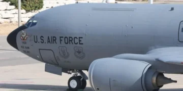File photo of a US Air Force Boeing KC-135 Stratotanker aerial refuelling tanker, seen in Israel in February