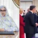 During the official reception, Mauritania first lady Mariem Mint Dah politely refrained from physical contact while greeting the French president in a respectful and traditional manner.