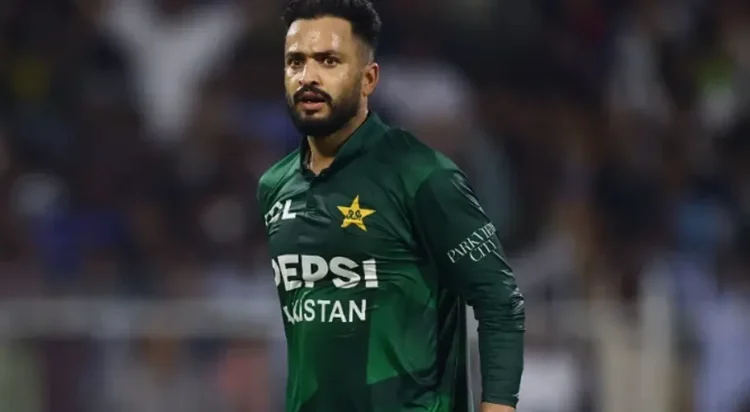 Mohammad Nawaz of Pakistan looks on after dismissing Rashid Khan of Afghanistan during the UAE T20I Tri-Series Final match between Pakistan and Afghanistan at Sharjah Cricket Stadium on September 07, 2025 in Sharjah, United Arab Emirates. - AFP