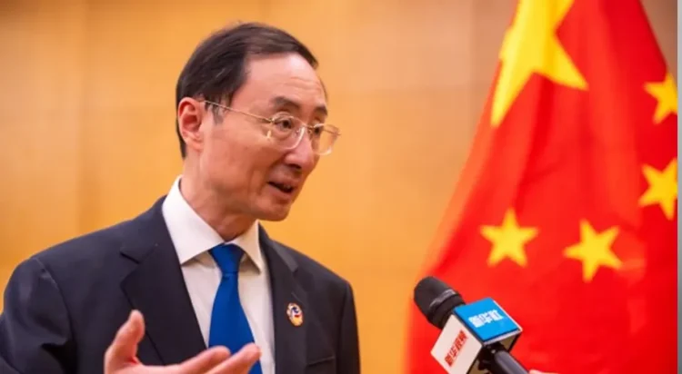Chinese Vice Foreign Minister Sun Weidong speaks with the media in Vientiane, Laos, June 8, 2024. /Chinese Foreign Ministry