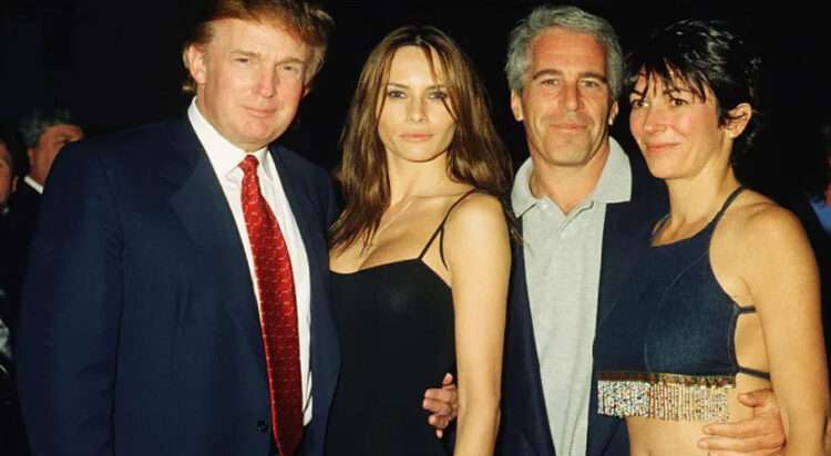 Donald Trump, Melania Trump, Jeffrey Epstein, and Ghislaine Maxwell pose together at Mar-a-Lago in Palm Beach, Florida, in February 2000. Davidoff Studios Photography/Getty Images