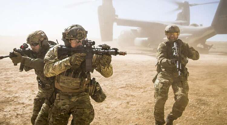 This file photo shows an American special forces team moves together out of an U.S. Air Force CV-22 Osprey aircraft on February 26, 2018