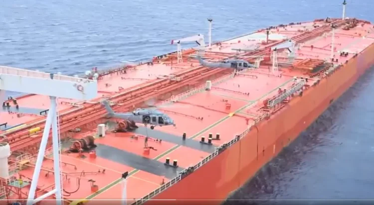 The vessel was boarded and seized in an operation confirmed by the US Department of Defense, which said it is working to enforce global maritime laws and disrupt networks supporting Iran. (Screengrab: X/@DeptofWar)