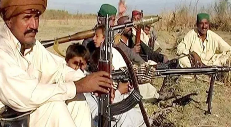 Members of notorious Chotu gang and the ring leader, Ghulam Rasool alias Chotu (right) can be seen in this photo taken in 2016. PHOTO: ONLINE/FILE