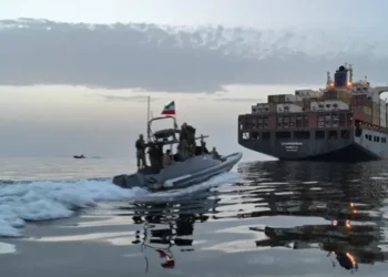 An IRGC boat approaches a cargo vessel in the Strait of Hormuz [File: Tasnim via AFP]